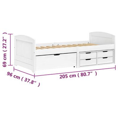 vidaXL Sofá cama con 5 cajones madera maciza pino blanca IRUN 90x200cm