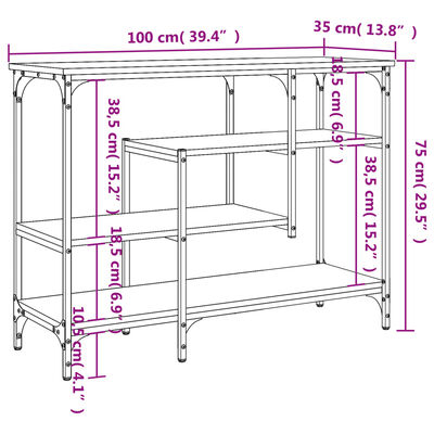 vidaXL Mesa consola con estantes gris Sonoma 100x35x75 cm