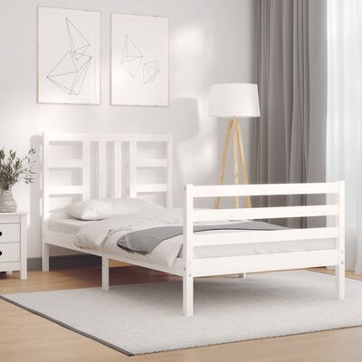 vidaXL Estructura de cama con cabecero madera maciza blanco 90x200 cm