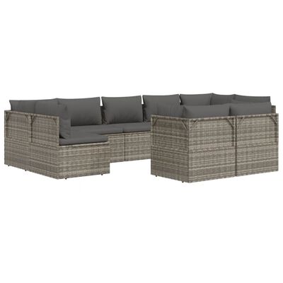 vidaXL Set de muebles de jardín 9 pzas y cojines ratán sintético gris