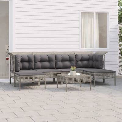 vidaXL Set de muebles de jardín 7 pzas y cojines ratán sintético gris