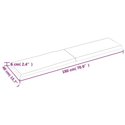 vidaXL Tablero mesa madera tratada borde vivo marrón 180x40x(2-6) cm