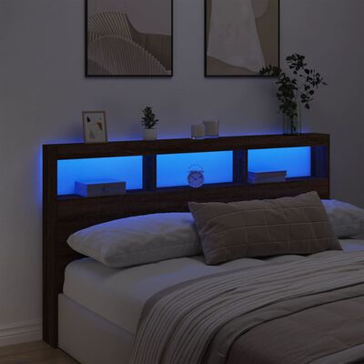 vidaXL Cabecero de cama con luz LED marrón roble 180x17x102 cm