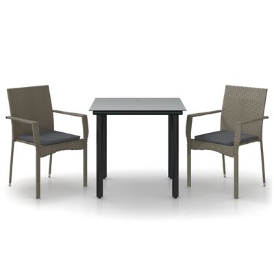 vidaXL Set comedor jardín 3 pzas y cojines ratán sintético negro gris