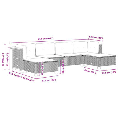 vidaXL Set de muebles de jardín 6 pzas y cojines ratán sintético gris