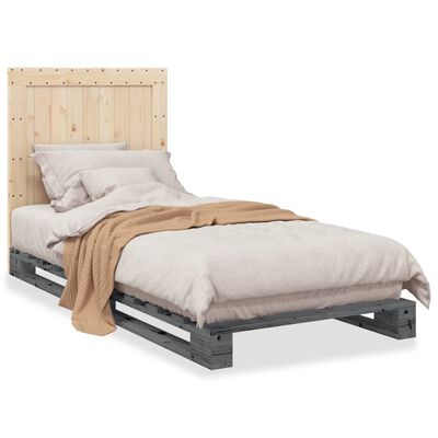 vidaXL Estructura de cama con cabecero madera de pino gris 90x200 cm