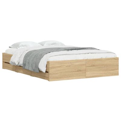 vidaXL Cama con cajones madera ingeniería roble Sonoma 135x190 cm