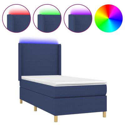 vidaXL Cama box spring colchón y luces LED tela azul 100x200 cm