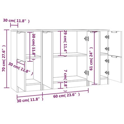 vidaXL Aparadores 3 piezas madera contrachapada roble ahumado