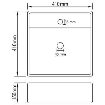 vidaXL Lavabo cuadrado rebosadero cerámica blanco mate 41x41 cm