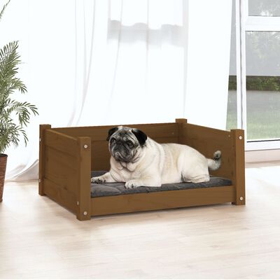 vidaXL Cama para perros madera maciza pino marrón miel 65,5x50,5x28 cm