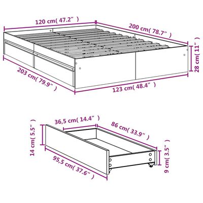 vidaXL Cama con cajones madera ingeniería gris Sonoma 120x200 cm