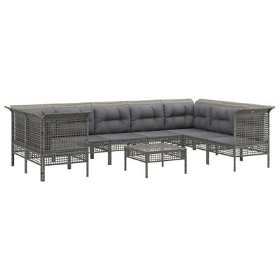 vidaXL Set de muebles de jardín 9 pzas y cojines ratán sintético gris