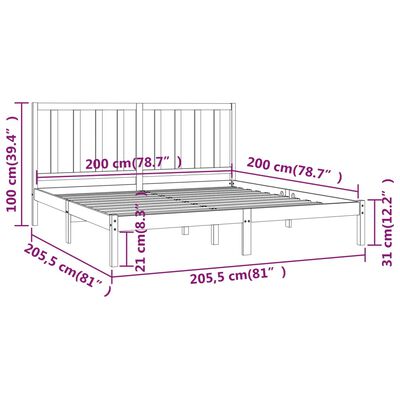 vidaXL Estructura de cama de madera maciza de pino negra 200x200 cm