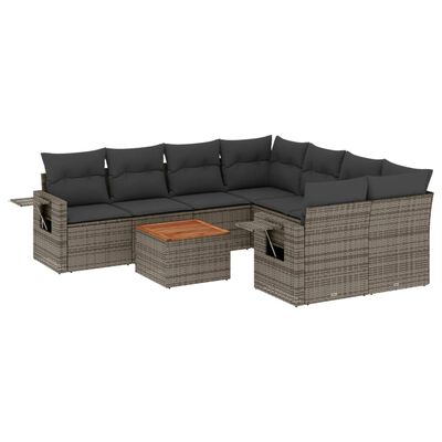 vidaXL Set de muebles de jardín 9 pzas y cojines ratán sintético gris