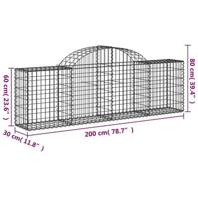 vidaXL Cestas de gaviones 8 uds forma de arco hierro 200x30x60/80 cm