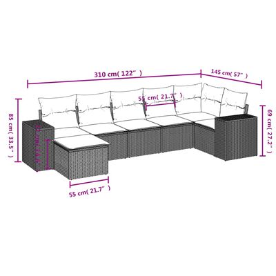 vidaXL Set de comedor de jardín 7 pzas y cojines ratán sintético negro