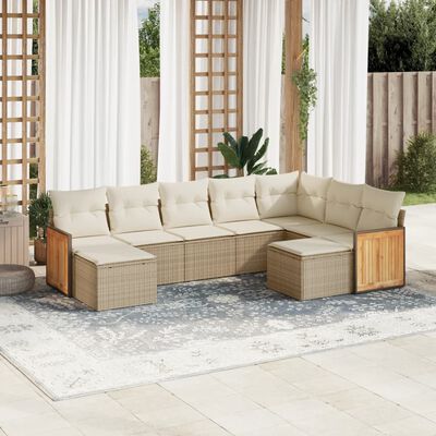 vidaXL Set de sofás de jardín 9 pzas con cojines ratán sintético beige