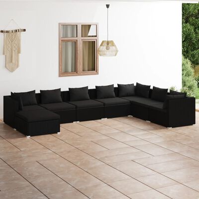 vidaXL Set de muebles de jardín 8 pzas y cojines ratán sintético negro