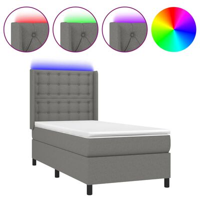 vidaXL Cama box spring colchón y luces LED tela gris oscuro 100x200 cm