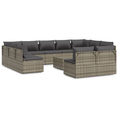 vidaXL Set de muebles de jardín 12 pzas cojines ratán sintético gris