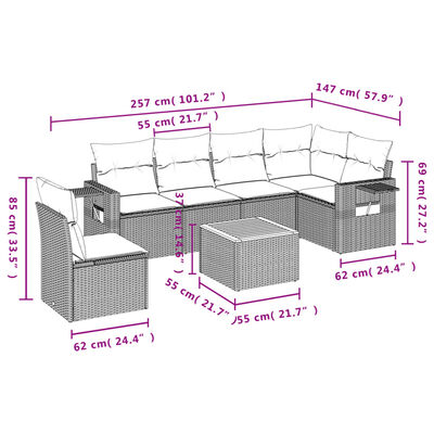 vidaXL Set de comedor de jardín 7 pzas y cojines ratán sintético negro