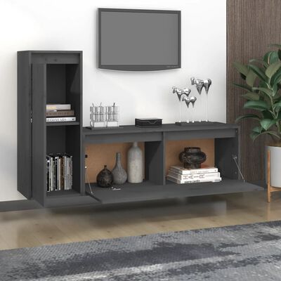 vidaXL Muebles para TV 2 piezas madera maciza de pino gris