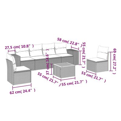 vidaXL Set sofás de jardín 7 piezas y cojines ratán sintético beige