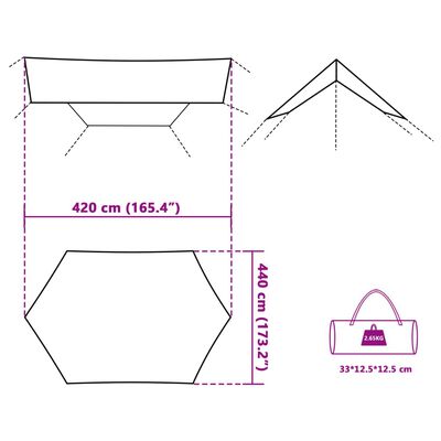 vidaXL Lona de camping impermeable verde 420x440 cm