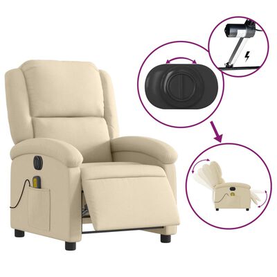 vidaXL Sillón reclinable de masaje eléctrico tela color crema