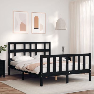 vidaXL Estructura de cama con cabecero madera maciza negro 140x200 cm