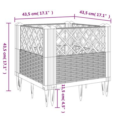 vidaXL Jardinera con clavijas PP gris 43,5x43,5x43,5 cm