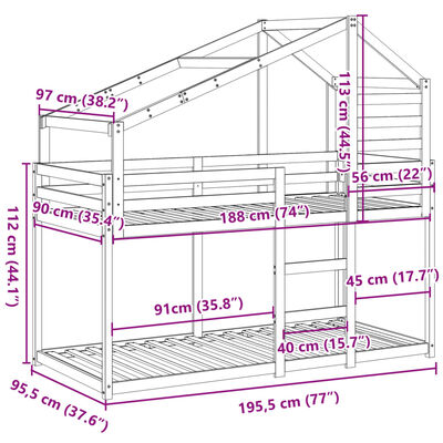 vidaXL Cama con techo madera maciza pino marrón 90x190 cm