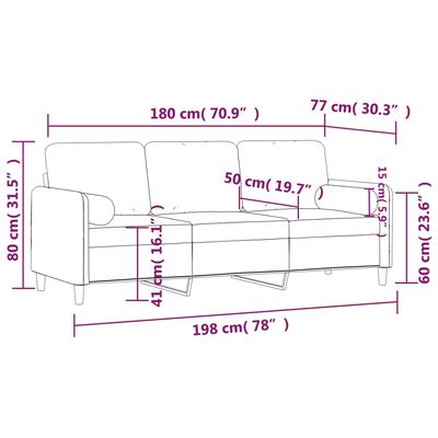 vidaXL Sofá de 3 plazas con cojines terciopelo negro 180 cm