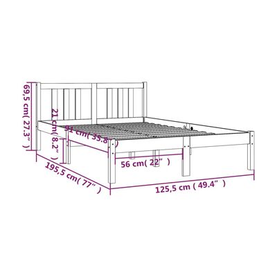 vidaXL Estructura de cama doble pequeña madera maciza gris 120x190 cm