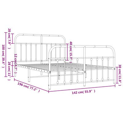 vidaXL Estructura cama sin colchón con estribo metal blanco 135x190 cm