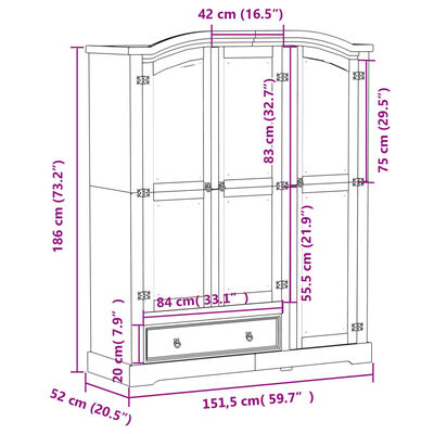 vidaXL Armario Corona madera maciza de pino 151,5x52x186 cm