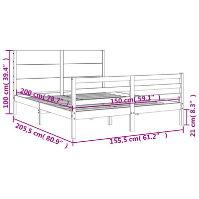 vidaXL Estructura de cama matrimonio con cabecero madera maciza blanco