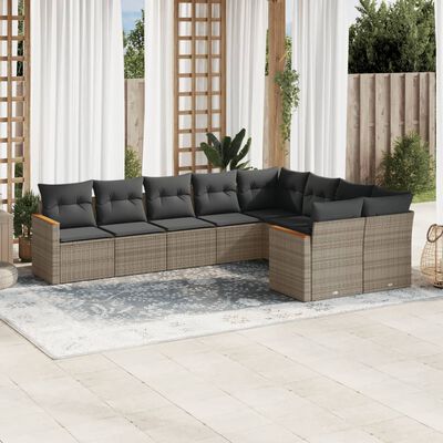 vidaXL Set de muebles de jardín 9 pzas y cojines ratán sintético gris