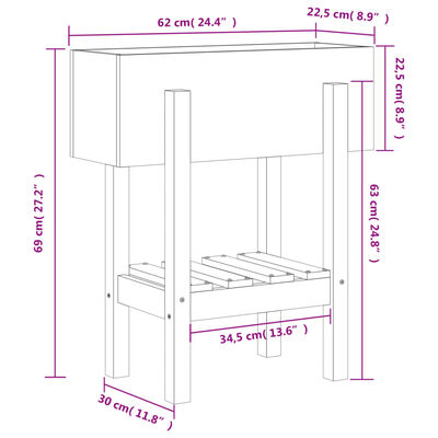 vidaXL Jardinera madera maciza de pino 62x30x69 cm