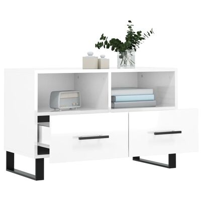 vidaXL Mueble de TV madera contrachapada blanco brillo 80x36x50 cm