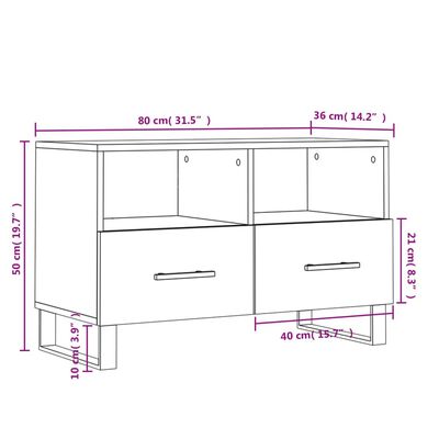 vidaXL Mueble para TV madera contrachapada negro 80x36x50 cm