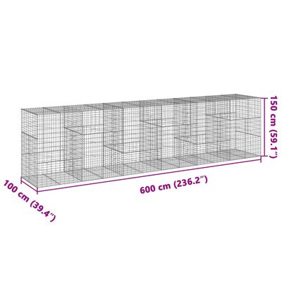 vidaXL Cesta de gaviones con cubierta hierro galvanizado 600x100x150cm