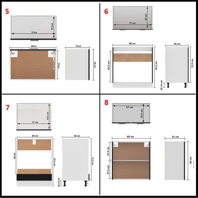 vidaXL Juego de muebles de cocina 8 piezas madera de ingeniería negro