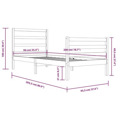 vidaXL Estructura cama sin colchón madera pino marrón miel 90x200 cm