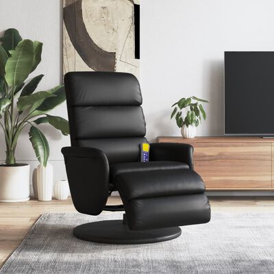 vidaXL Sillón reclinable masaje con reposapiés cuero sintético negro