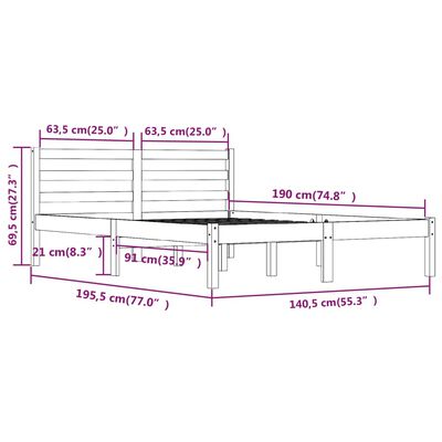 vidaXL Estructura de cama madera maciza de pino gris 135x190 cm