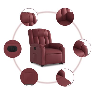 vidaXL Sillón elevable eléctrico cuero artificial rojo tinto