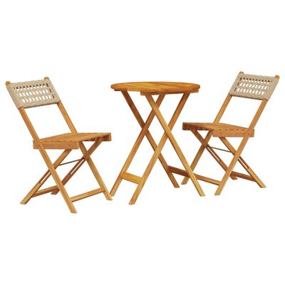 vidaXL Juego de bistro de 3 piezas ratán PE y madera maciza beige