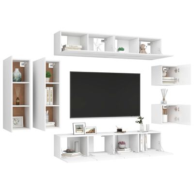 vidaXL Set de mueble para TV de 8 piezas madera de ingeniería blanco